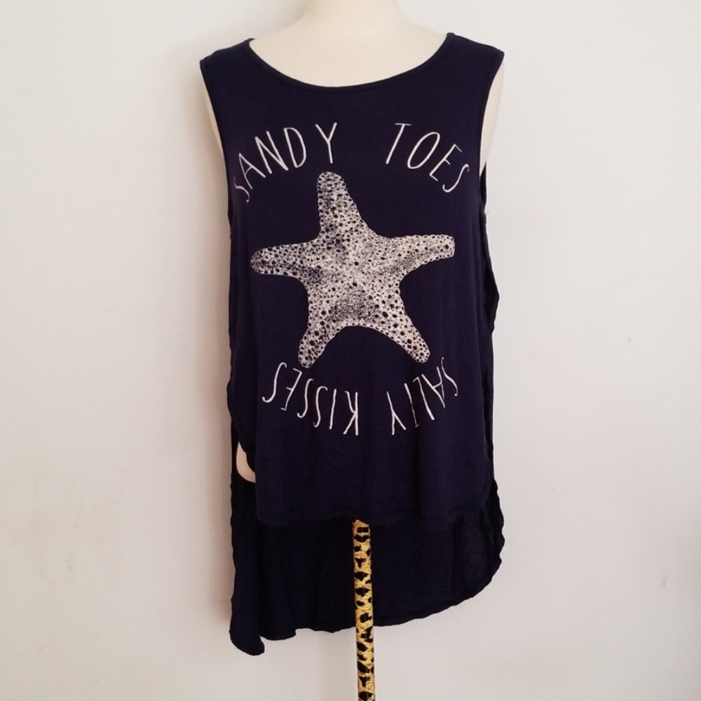 Vintage Havana Blue Hi-Lo Split Sandy Toes Tank Md